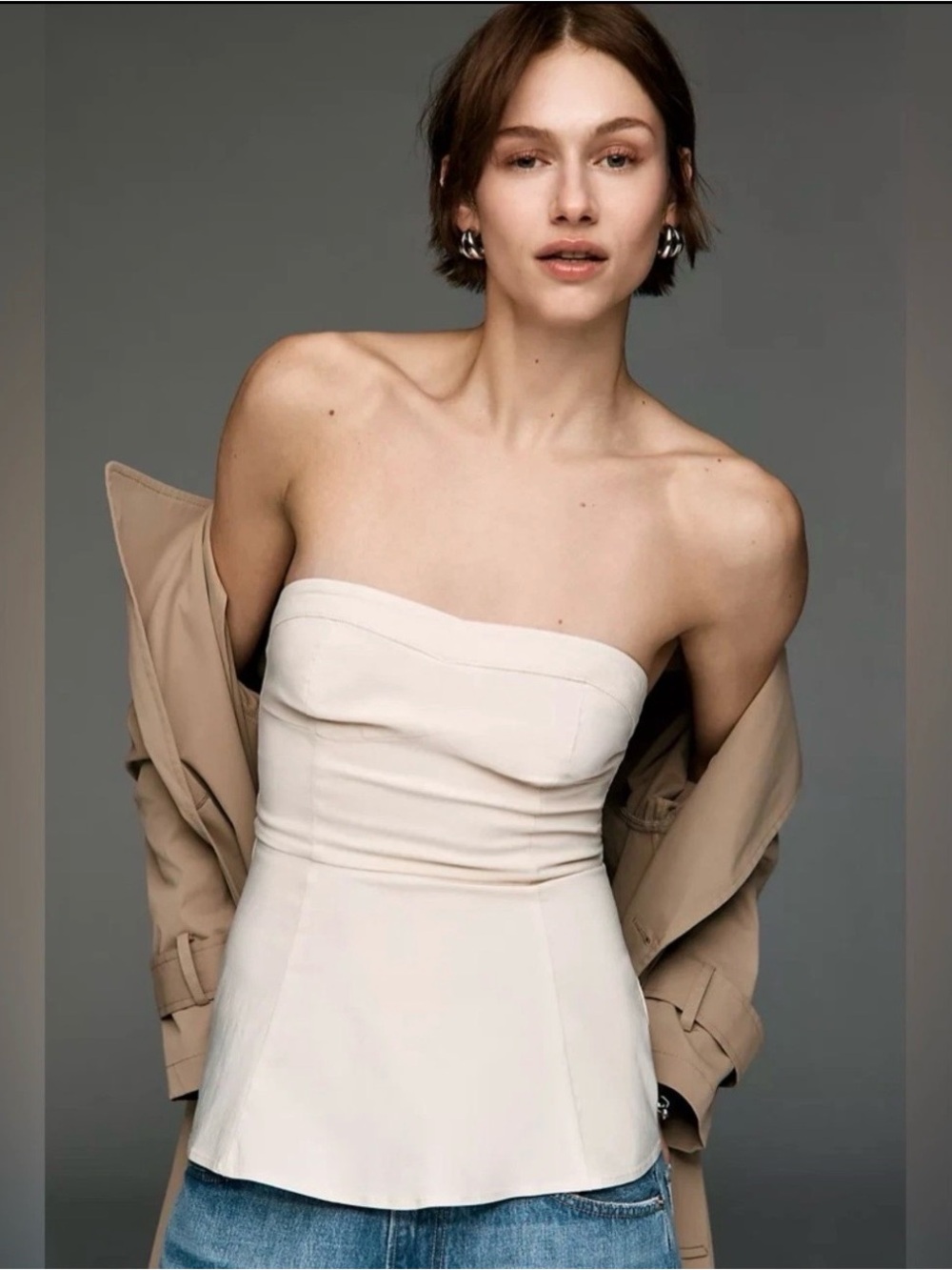 NWT Anthropologie Strapless Cream Peplum Top